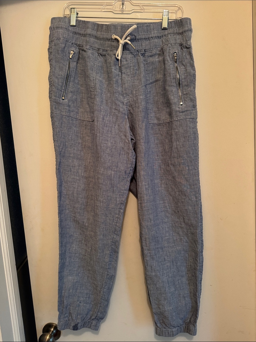 Athleta Light Blue Linen-Blend Jogger Pants